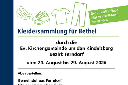 Bethel Kleidersammlung 24.08-29.08.2026 in Ferndorf